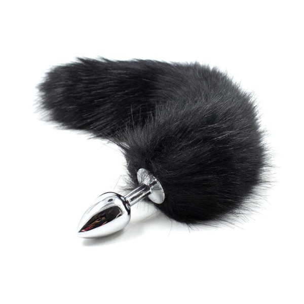 Plug Anal de Metal con Cola de Zorro Sedoso 40 cm Negro