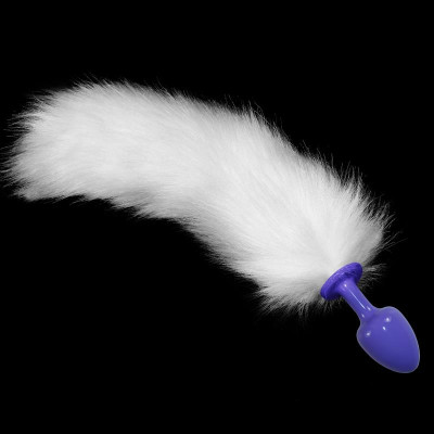 Plug Anal de Metal Purpura con Cola Blanco Plug Anal de Metal Purpura con Cola Blanco