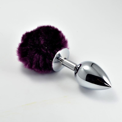 Plug Anal de Metal con Pompon Purpura Talla L Plug Anal de Metal con Pompon Purpura Talla L