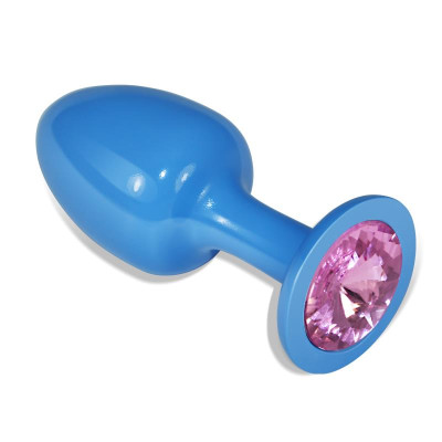 Plug Anal de Metal Azul Rosebud con Joya Rosa Plug Anal de Metal Azul Rosebud con Joya Rosa