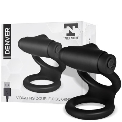Denver Anillo Doble con Bala Vibradora USB Silicona Negro Denver Anillo Doble con Bala Vibradora USB Silicona Negro