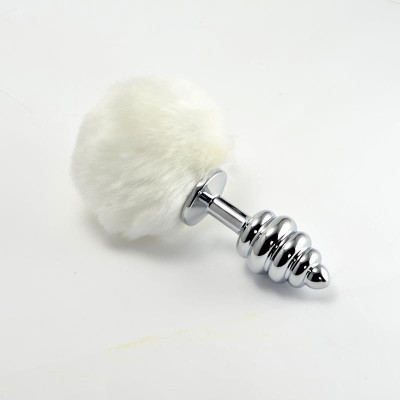 Plug Anal de Metal en Espiral con Pompon Blanco Plug Anal de Metal en Espiral con Pompon Blanco