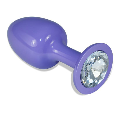 Plug Anal de Metal Purpura Rosebud con Joya Transparene Plug Anal de Metal Purpura Rosebud con Joya Transparene